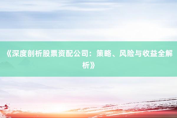 《深度剖析股票资配公司：策略、风险与收益全解析》