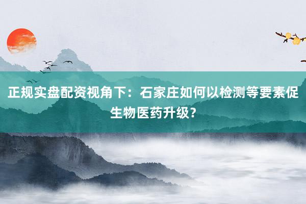 正规实盘配资视角下：石家庄如何以检测等要素促生物医药升级？