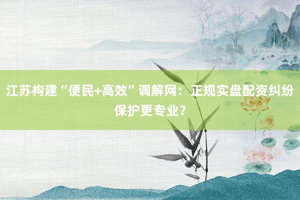 江苏构建“便民+高效”调解网：正规实盘配资纠纷保护更专业？
