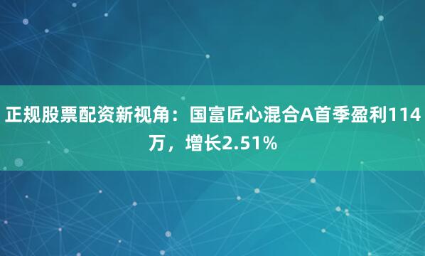 正规股票配资新视角：国富匠心混合A首季盈利114万，增长2.51%