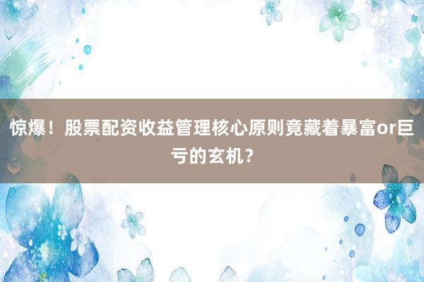 惊爆！股票配资收益管理核心原则竟藏着暴富or巨亏的玄机？