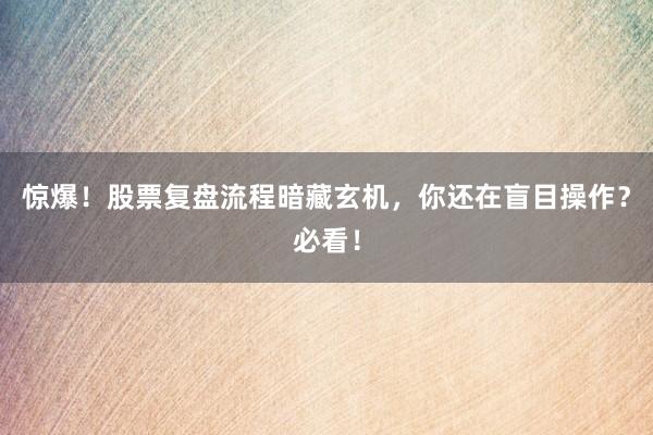 惊爆!股票复盘流程暗藏玄机,你还在盲目操作?必看!