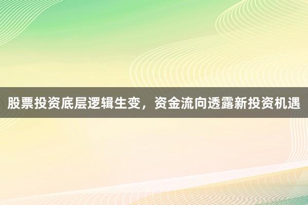 股票投资底层逻辑生变，资金流向透露新投资机遇