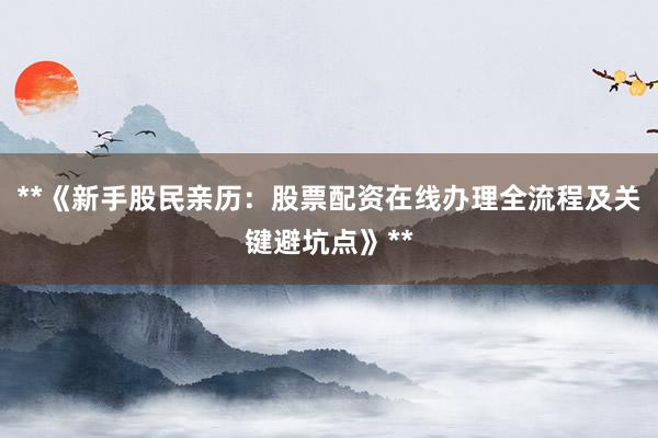 **《新手股民亲历：股票配资在线办理全流程及关键避坑点》**