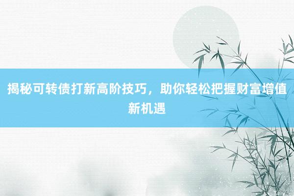 揭秘可转债打新高阶技巧,助你轻松把握财富增值新机遇