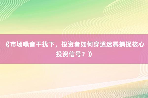 《市场噪音干扰下，投资者如何穿透迷雾捕捉核心投资信号？》