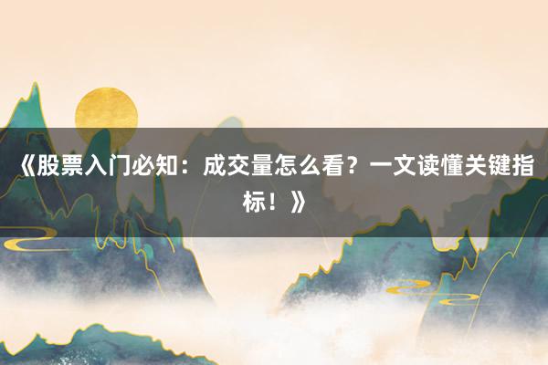《股票入门必知：成交量怎么看？一文读懂关键指标！》