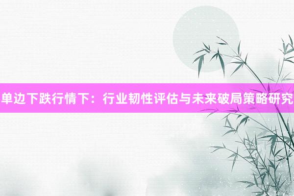 单边下跌行情下：行业韧性评估与未来破局策略研究