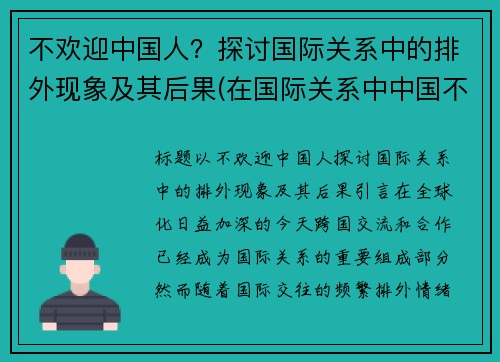 不欢迎中国人？探讨国际关系中的排外现象及其后果(在国际关系中中国不反对的是什么)